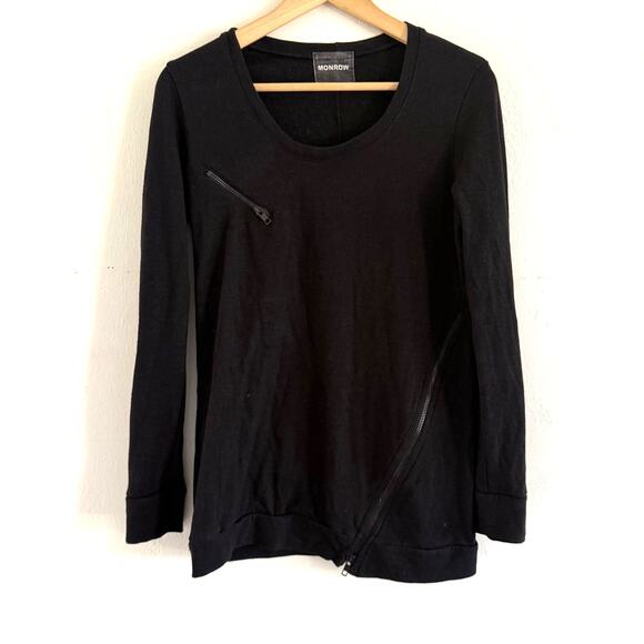Monrow Round Neck Long Sleeve Blouse‎ Zipper Details Size Small Grunge Goth - Picture 1 of 7